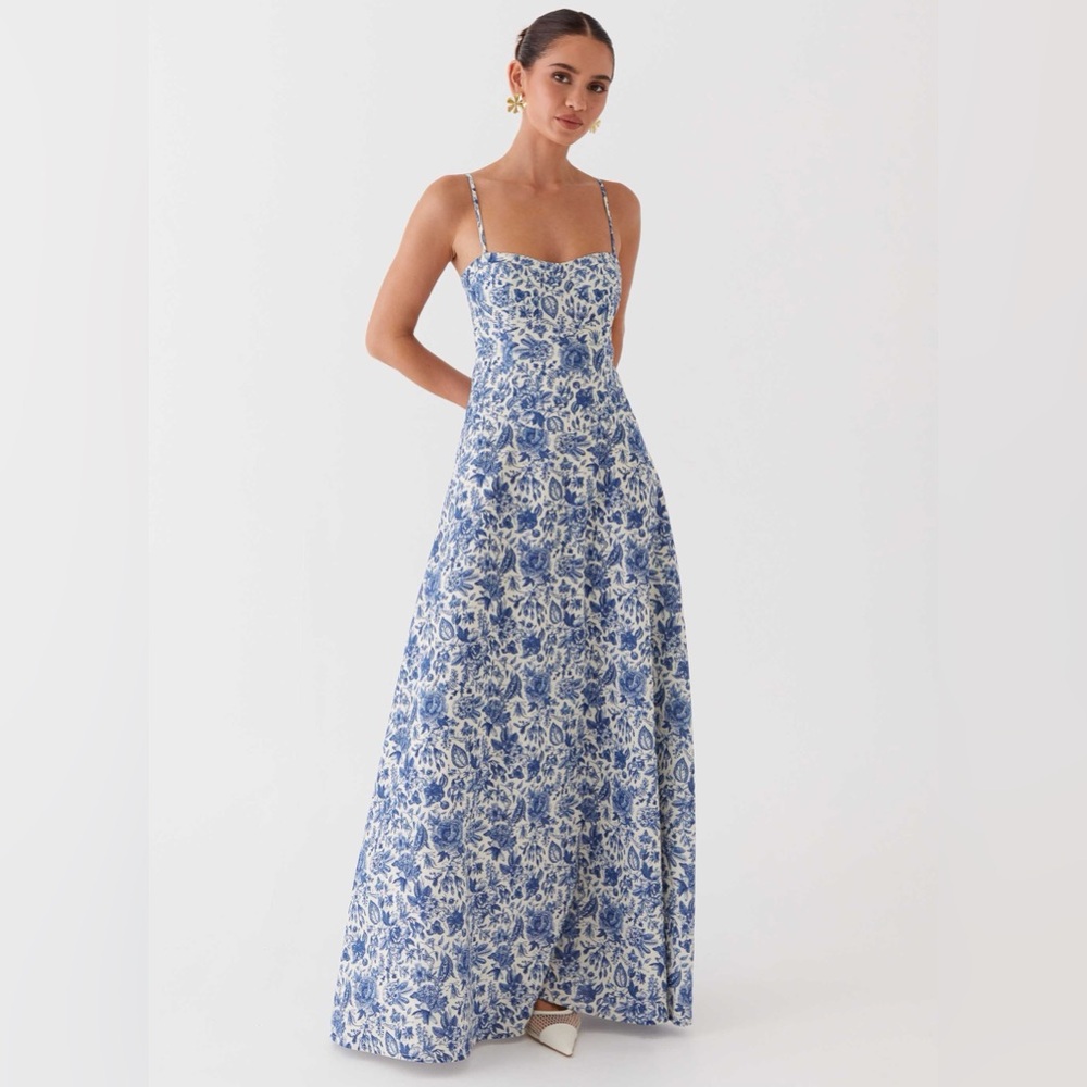 NEW Peppermayo Angelina Linen Blue Paisley Maxi Dress